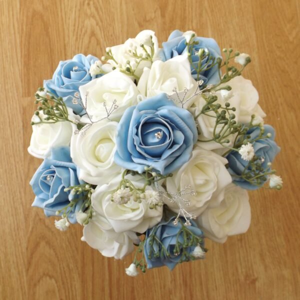 Light Blue Rose & Gypsophila Artificial Bridesmaid Bouquet