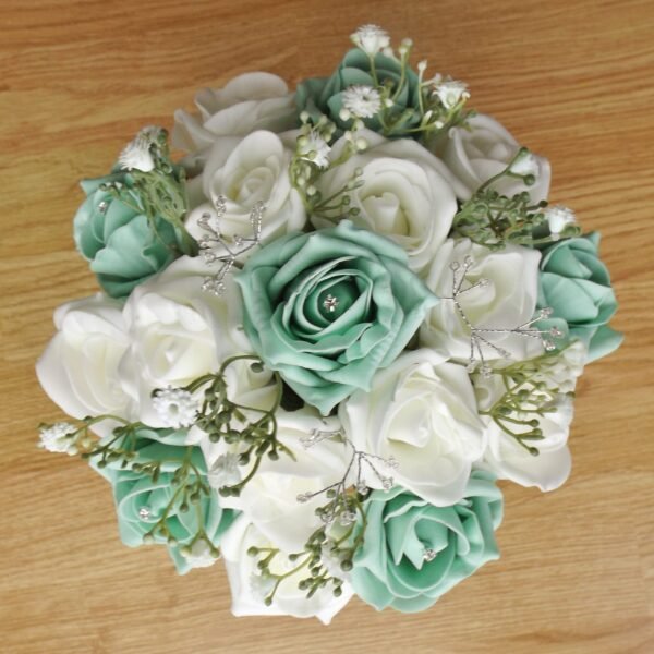 Mint Green Rose & Gypsophila Artificial Bridesmaid Bouquet