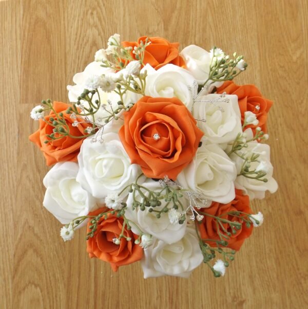 Orange Rose & Gypsophila Artificial Bridesmaid Bouquet