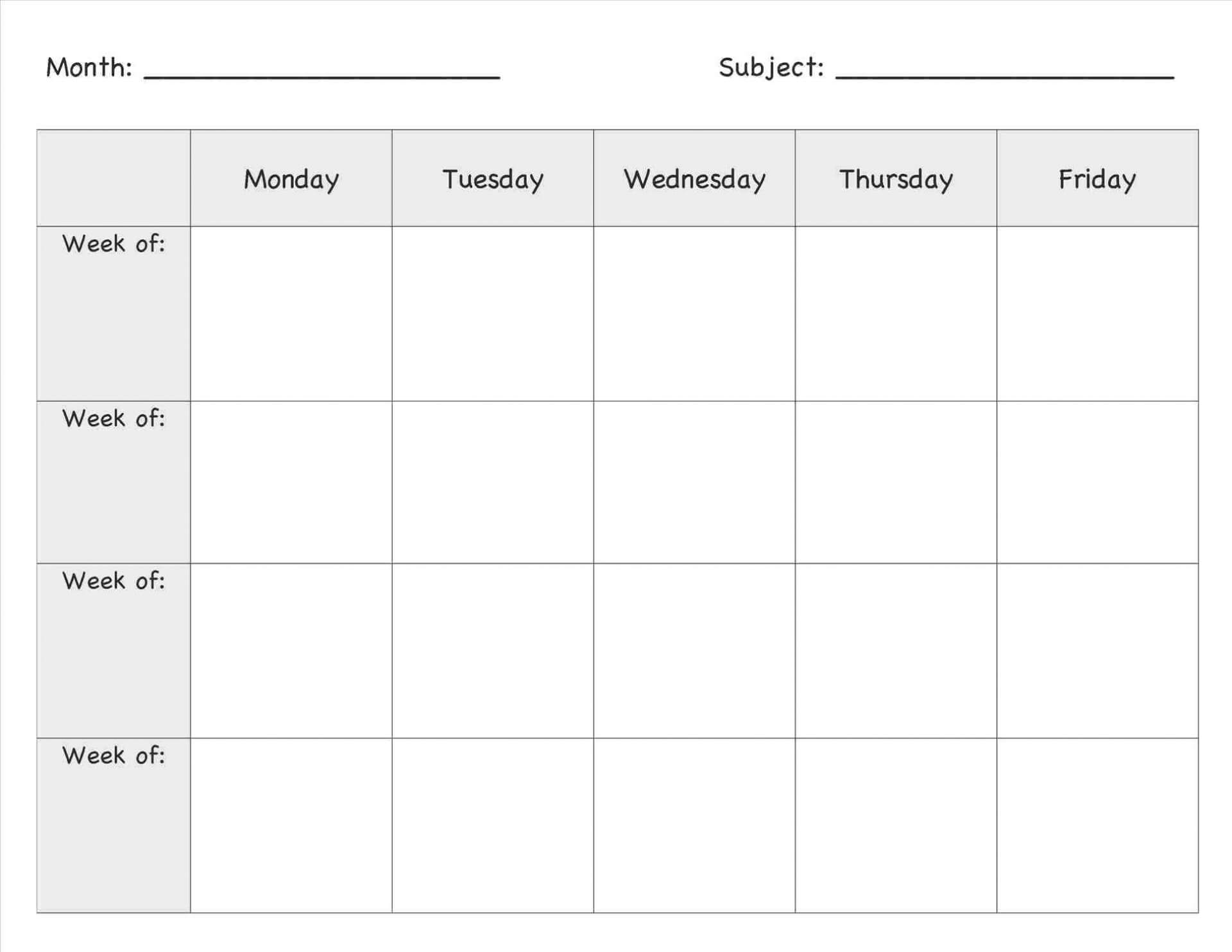 Printable Weekly Lesson Plan Template For Preschool - Printable Templates