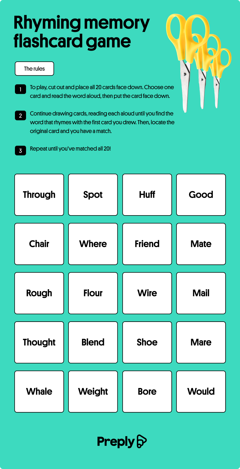 Rhyming memory flashcard game