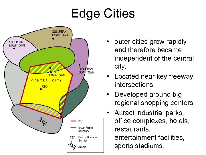 Edge Cities • outer cities grew rapidly and therefore became independent of the central