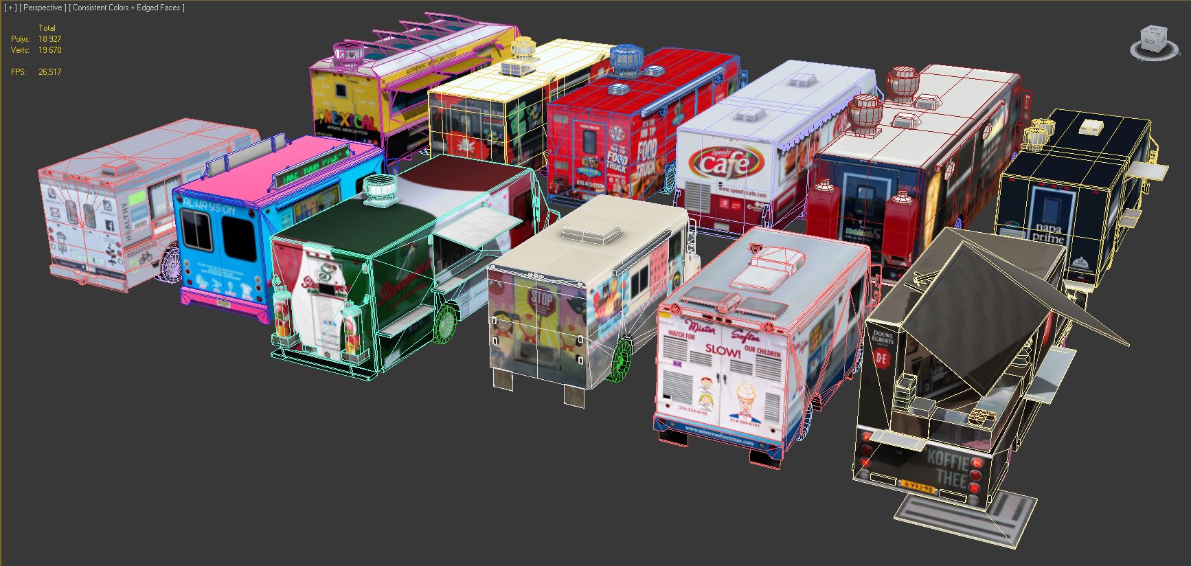 Low Poly Street Food Trucks 3D Model $250 - .3ds .c4d .dae .fbx .lwo ...