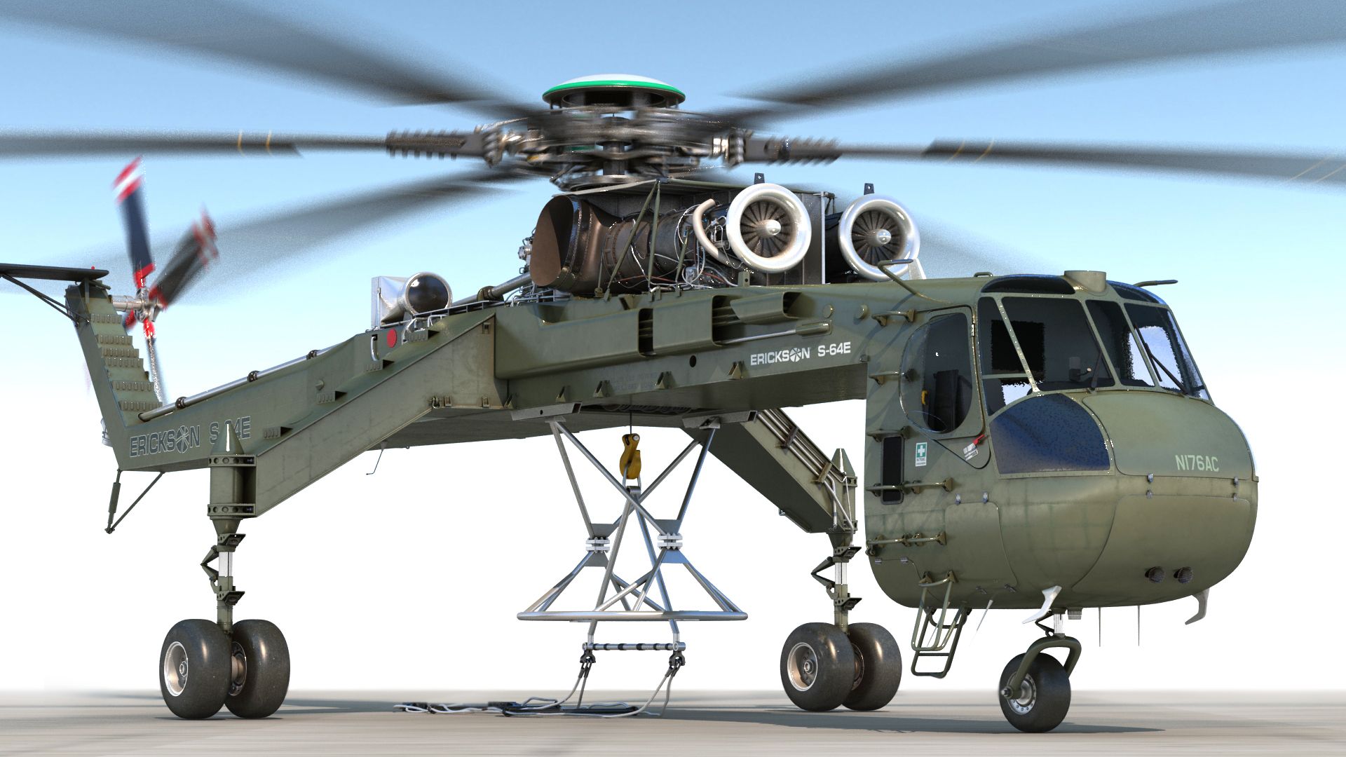 Helicóptero de carga Sikorsky S-64 Skycrane Green Rigged Modelo 3D $199 ...