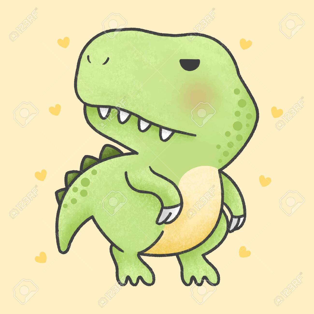 Cute T-rex Dinosaur Hand Drawn Cartoon Animal Character. Hand ...