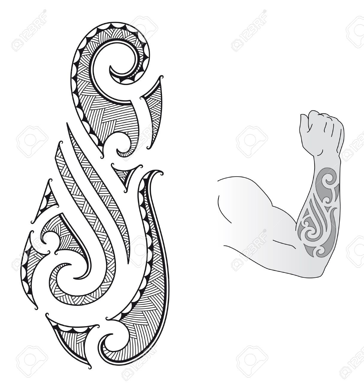 Al Estilo Maorí Del Tatuaje De Diseño Adecuado Para Un Antebrazo.  Ilustraciones Svg, Vectoriales, Clip Art Vectorizado Libre De Derechos.  Image 12447705.