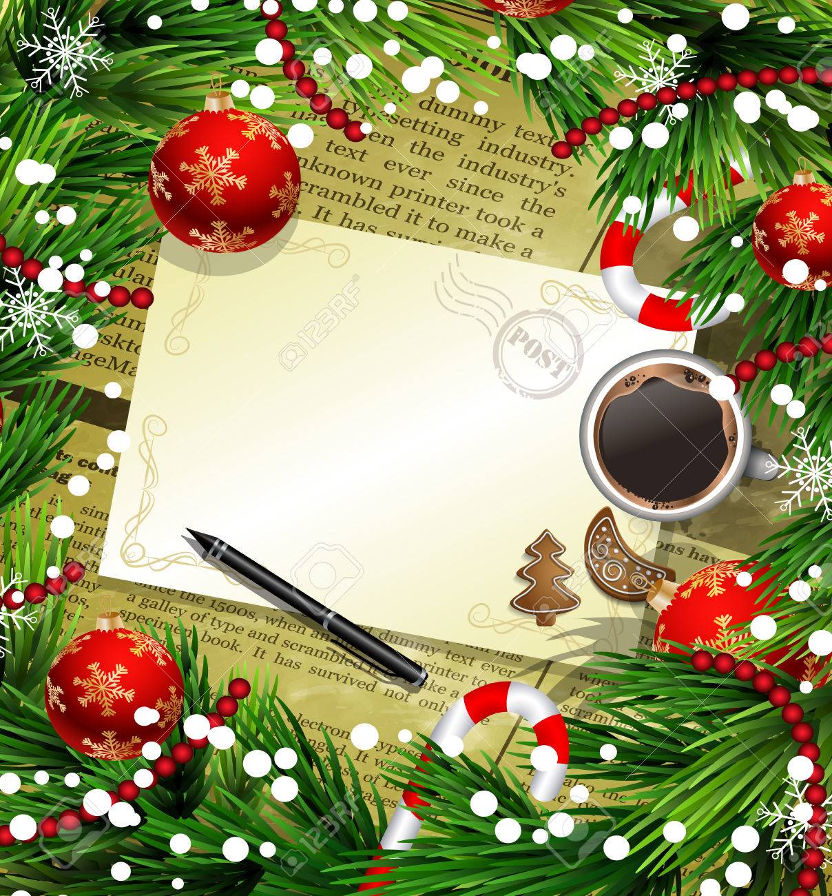 Christmas New Year Design Old Newspaper Background With Christmas ...