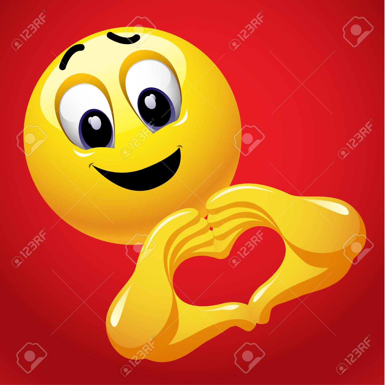 Smiley With Heart Shape Hand Sign. Cute Smiley Emoji Being In Love. Royalty  Free SVG, Cliparts, Vectors, And Stock Illustration. Image 100520102.