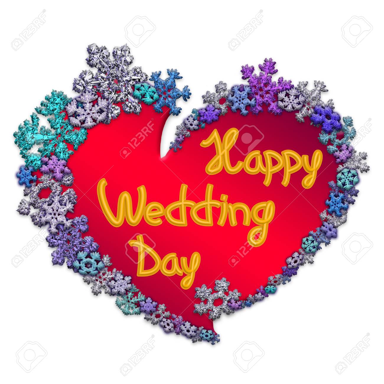 Beautiful Red Heart With Lettering Happy Wedding Day Made Of ...