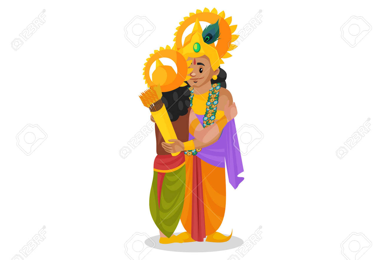 Arjuna Is Hugging Lord Krishna. Vector Graphic Illustration ...