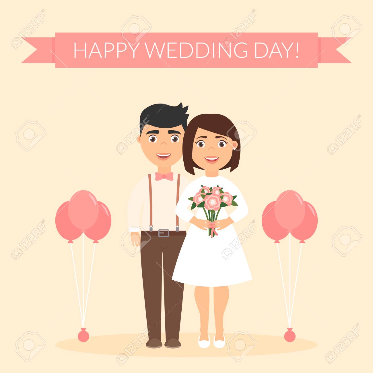 Happy Wedding Day. Greeting Card For Newlyweds. Festive Vector ...