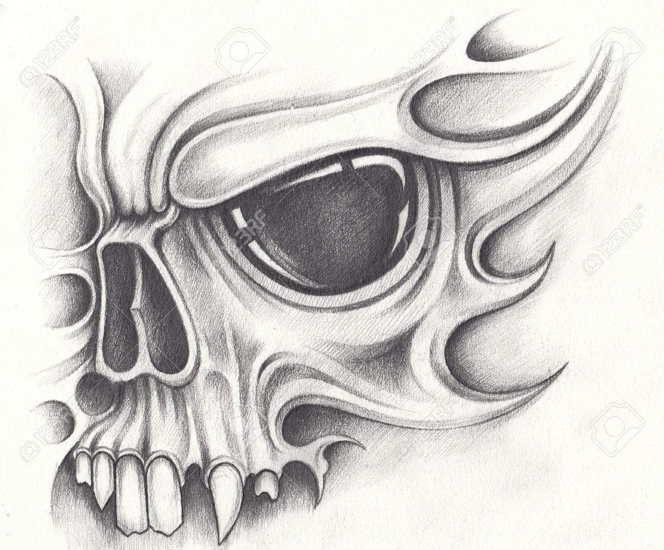 Art Skull Surreal Tattoo.Hand Pencil Drawing On Paper. Stock Photo ...