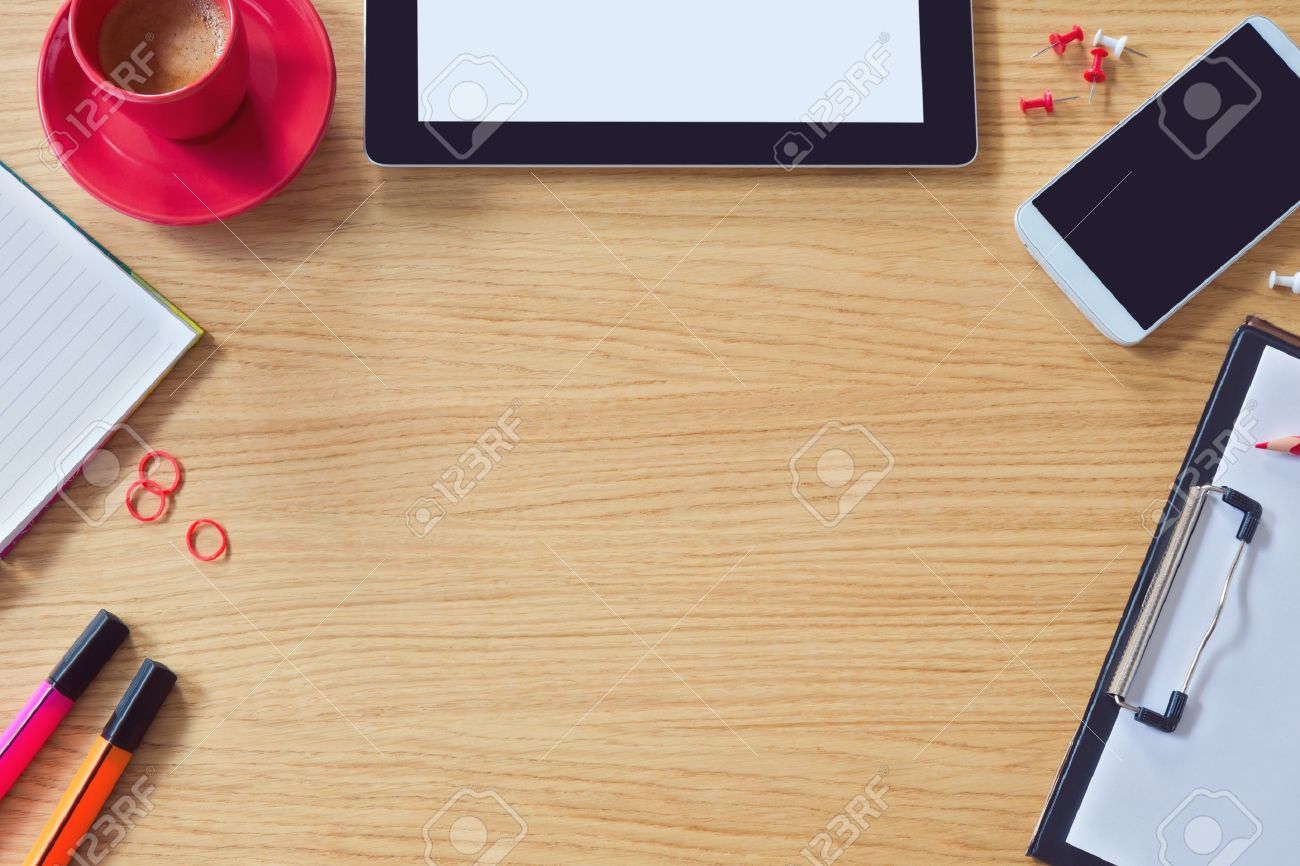 Modern Office Table Background With Table, Smart Phone, Notepad And Coffee  Cup. View From Above With Copy Space Stock Photo, Picture And Royalty Free  Image. Image 41183180.