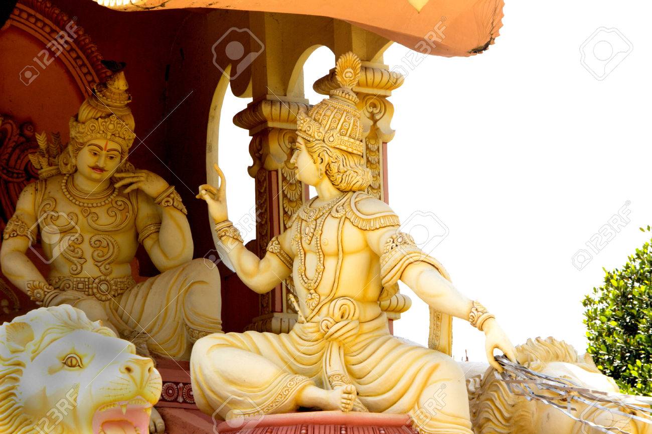 Statue Of Lord Krishna Encouraging Gloomy Arjuna With His Wise ...