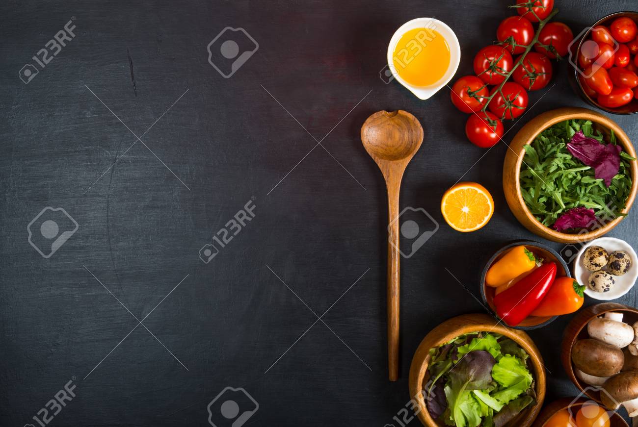 Organic Vegetables For Dietary Catering On Black Background Stock Photo,  Picture And Royalty Free Image. Image 82407143.