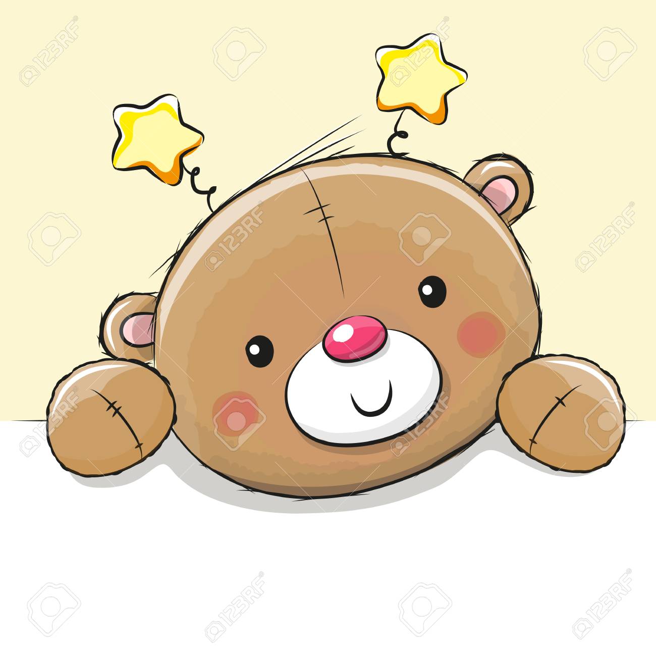 Cute Drawing Teddy Bear On A Yellow Background Royalty Free SVG ...