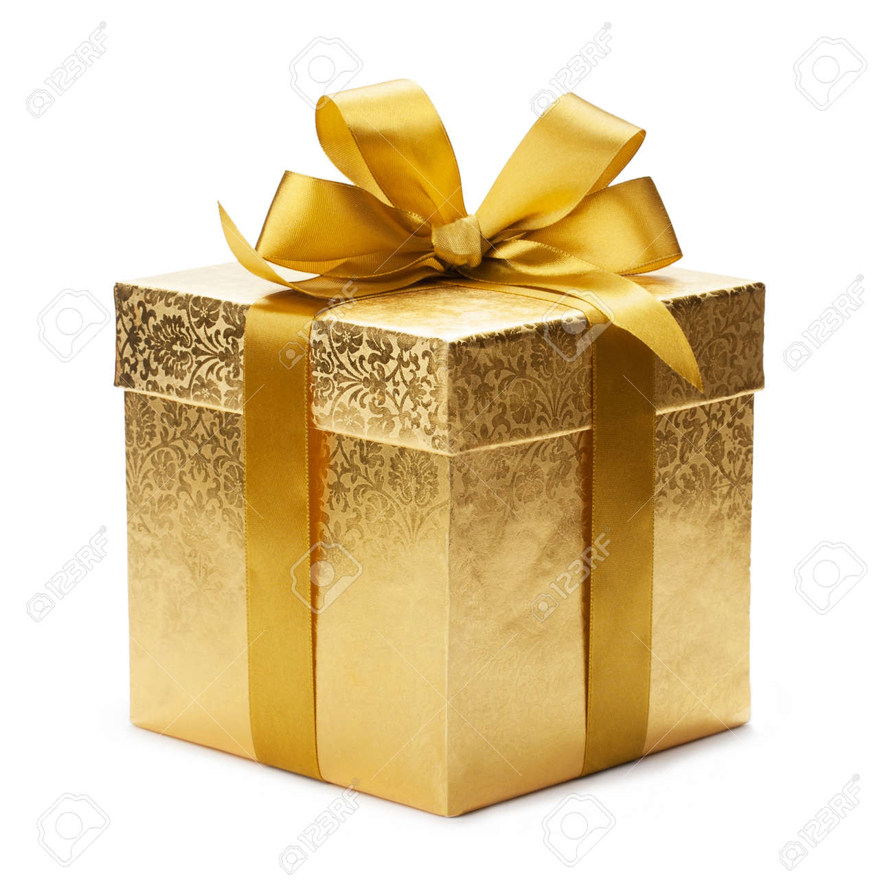 Gift Box And Gold Ribbon Isolated On White Background Stock Photo ...