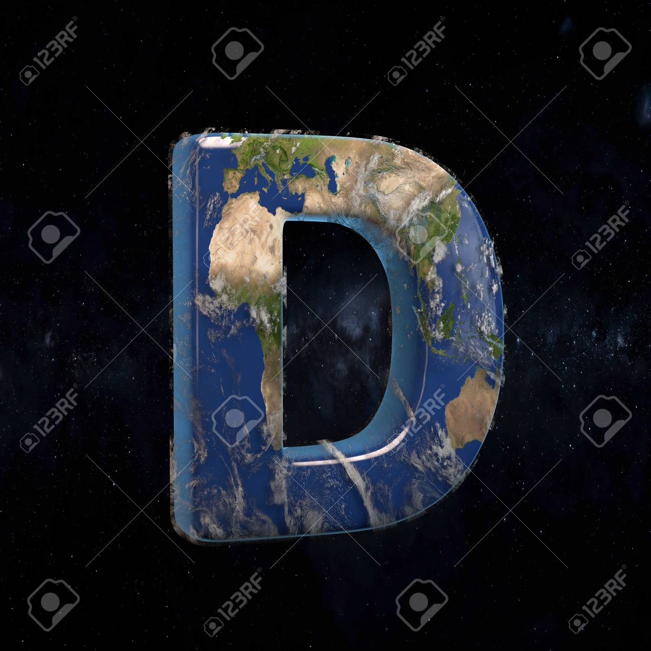 Earth Uppercase Letter D Isolated In Space With Stars And The ...