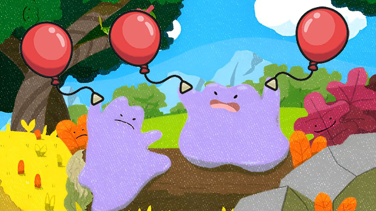 An image of Ditto from Pokemon TCG Pocket holding Air Balloons from Pokemon Scarlet and Violet.