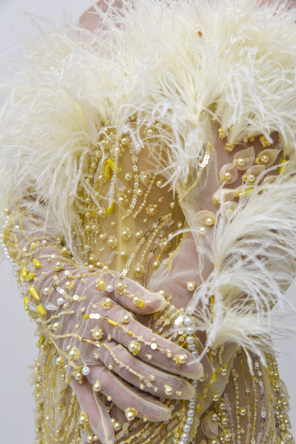 OFF SHOULDER GLOVES DETAIL YELLOW DRESS - Image 2