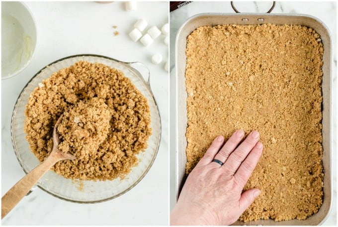 press graham cracker mixture into the baking dish