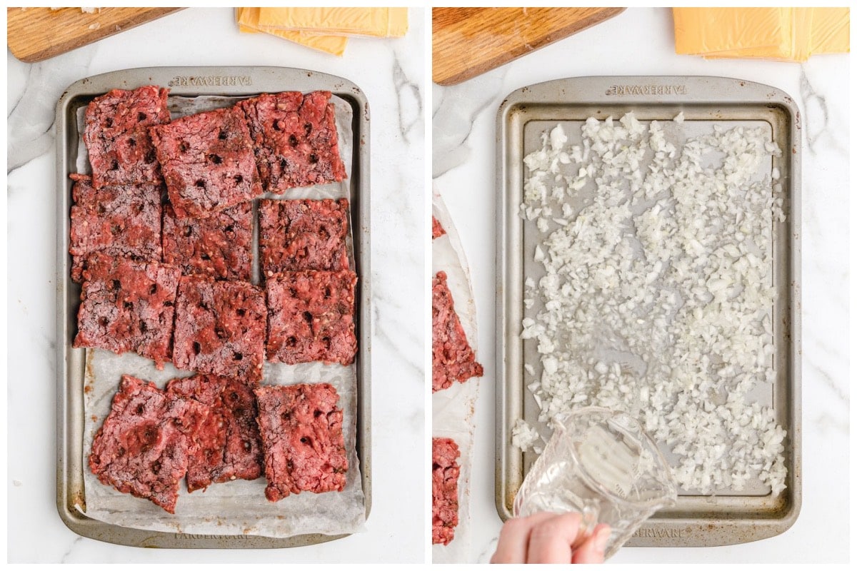 pull apart the patties and add garlic into the baking pan