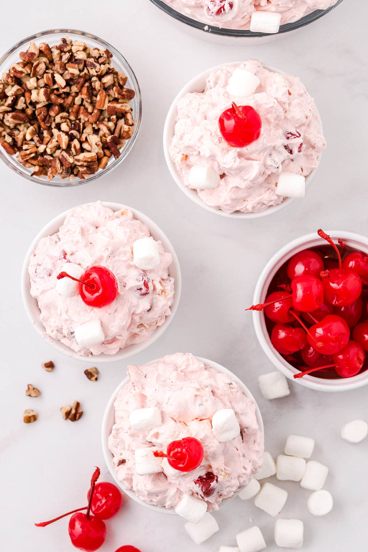 3 bowls of cherry fluff. 