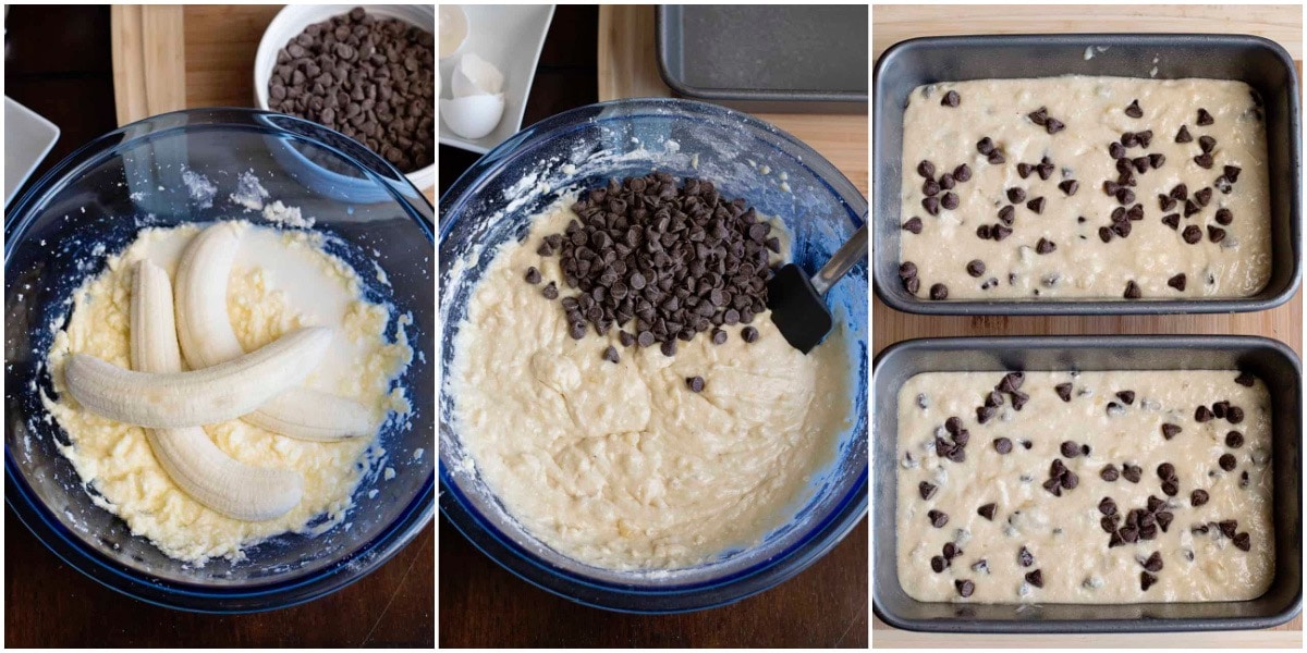 collage chocolate chip banana bread