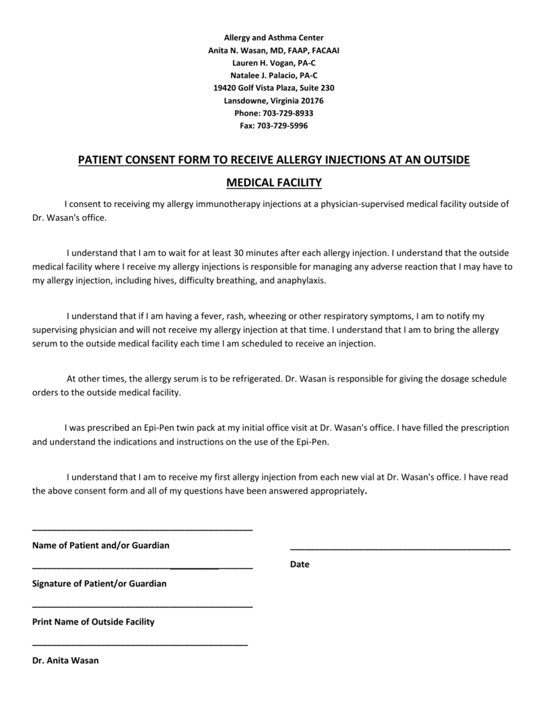 Medical Consent Form For Injections | Printable Consent Form