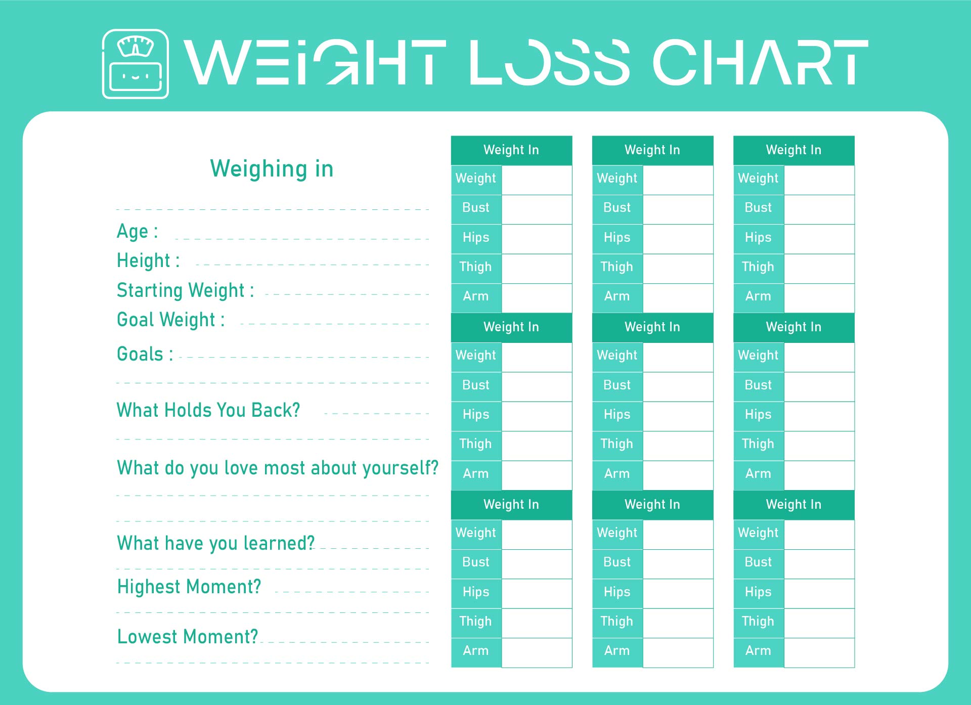 Weight Loss Charts Printable | Francesco Printable