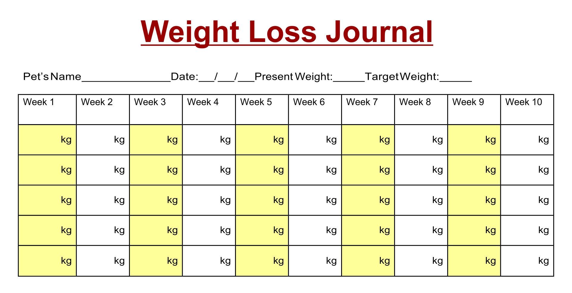 Weight Loss Journal Template Free Pdf