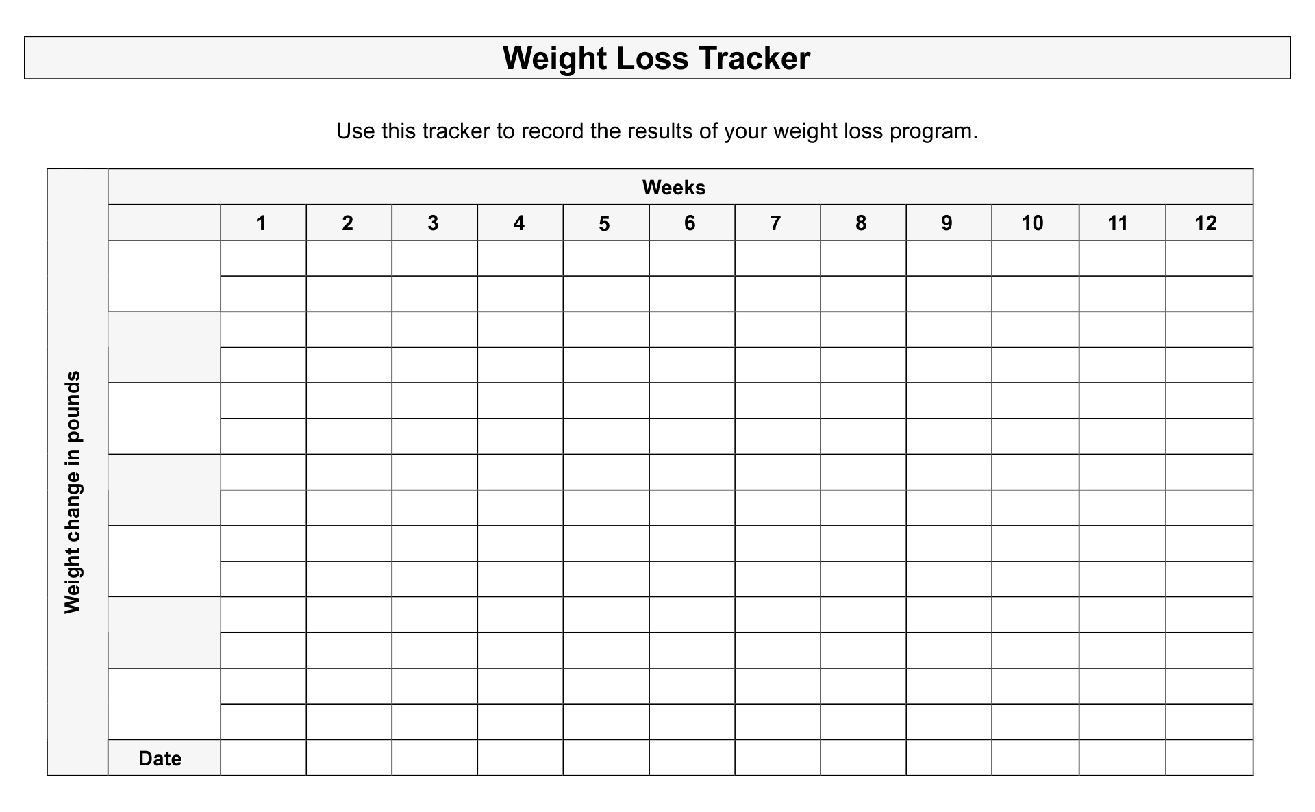 Printable Weekly Weight Loss Tracker - Printable JD