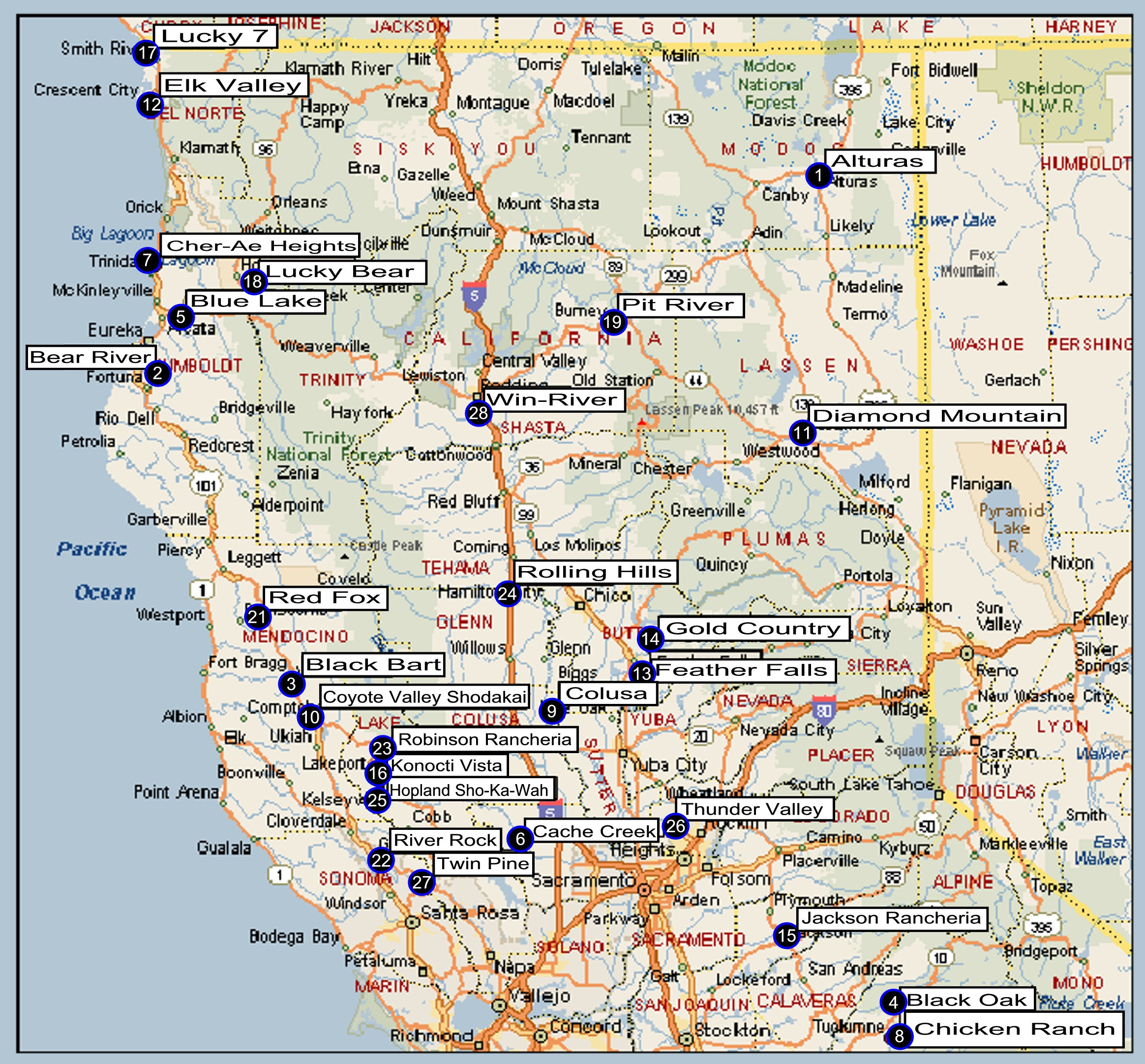 Map Of Casinos In Southern California Northern California Regional - Map Of Casinos In Southern California