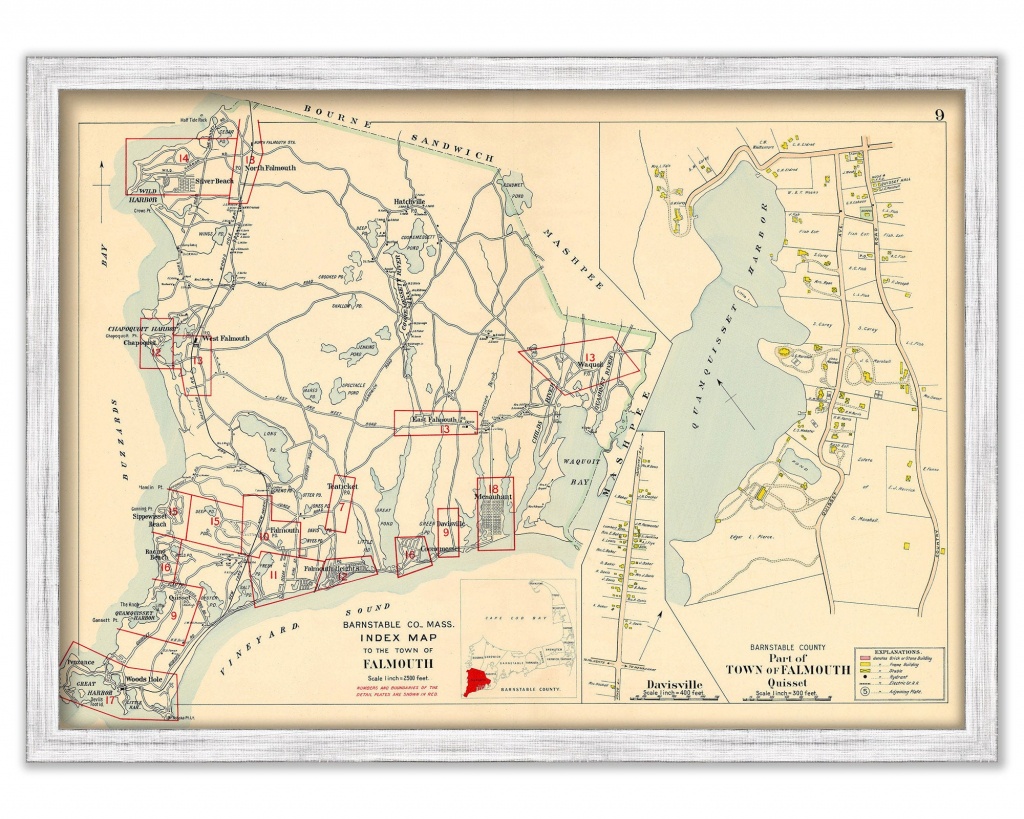 Town Of Falmouth Massachusetts 1910 | Etsy - Printable Map Of Falmouth Ma