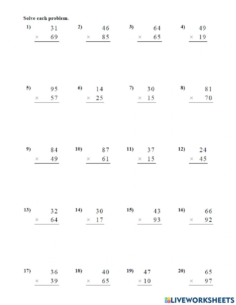 Multiplication 2 Digit By 2 Digit Worksheets - Printable Worksheets