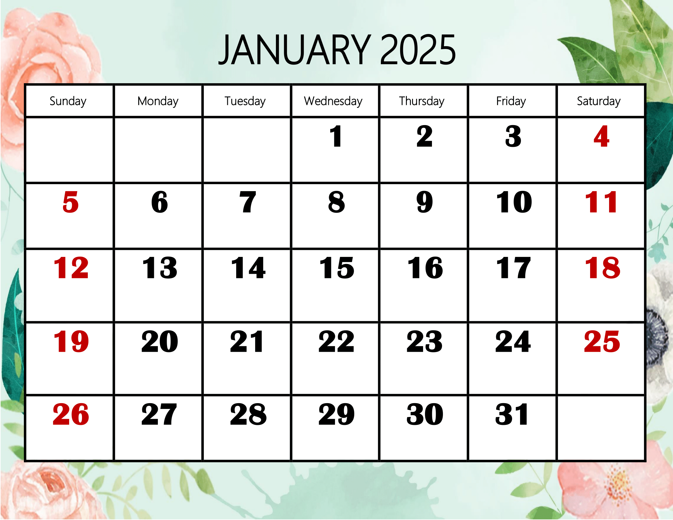 January 2025 Calendar Pdf Free Download Full - Dulce Glenine