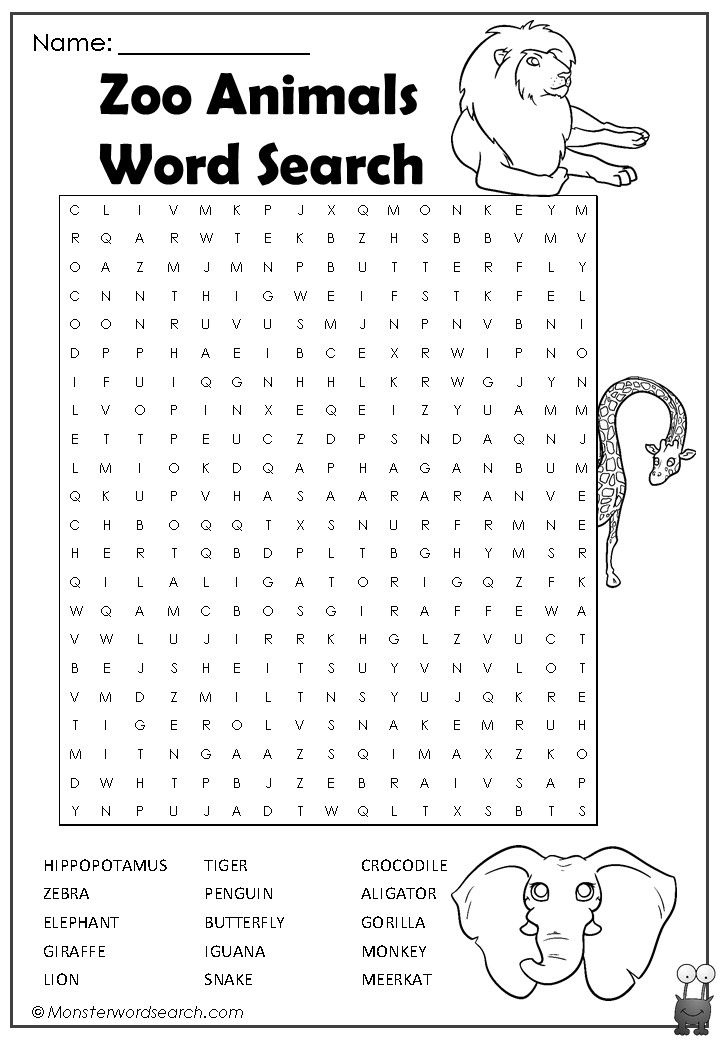 Nice Zoo Animals Word Search Word Puzzles For Kids Zoo Animals Kids ...