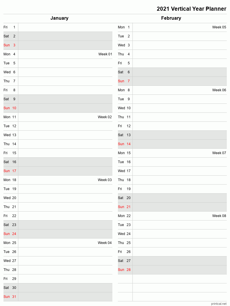 Printable 2021 Year Planner | Two Month per Page Template