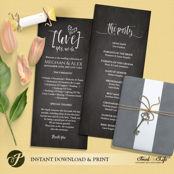 Wedding Program Chalkboard Template by Printolife