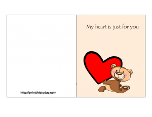 free printable love card with teddy bear and heart