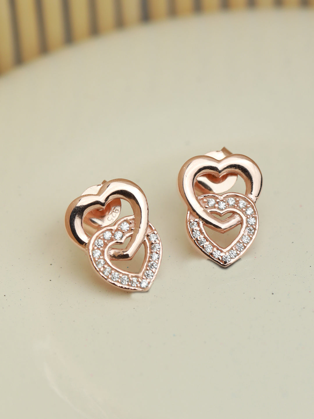 Rose Gold Dual Heart Sterling Silver Studs – Priyaasi