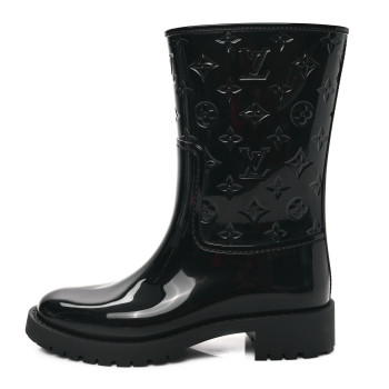 LOUIS VUITTON Rubber Embossed Monogram Drops Flat Half Boots 37 Black