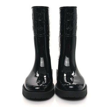 LOUIS VUITTON Rubber Embossed Monogram Drops Flat Half Boots 37 Black