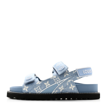 LOUIS VUITTON Monogram Denim Paseo Flat Comfort Sandals 38 Light Blue