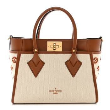 LOUIS VUITTON Canvas Calfskin Monogram On My Side PM Caramel Tan