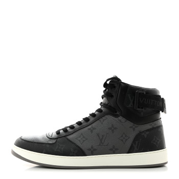 LOUIS VUITTON Calfskin Monogram Eclipse Mens Rivoli High Top Sneakers 10.5 Black Grey