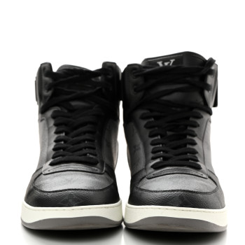 LOUIS VUITTON Calfskin Monogram Eclipse Mens Rivoli High Top Sneakers 10.5 Black Grey