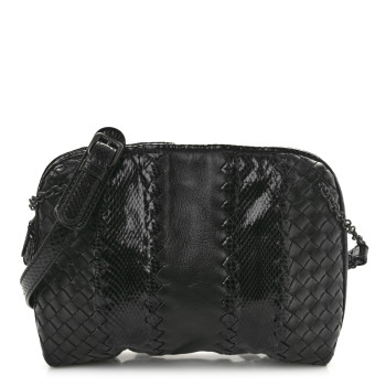 BOTTEGA VENETA Nappa Intrecciato Snakeskin Crossbody Pillow Messenger Black