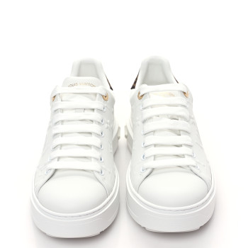 LOUIS VUITTON Lambskin Embossed Monogram Time Out Sneakers 39 White