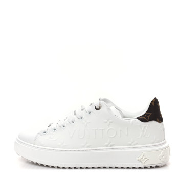 LOUIS VUITTON Lambskin Embossed Monogram Time Out Sneakers 39 White